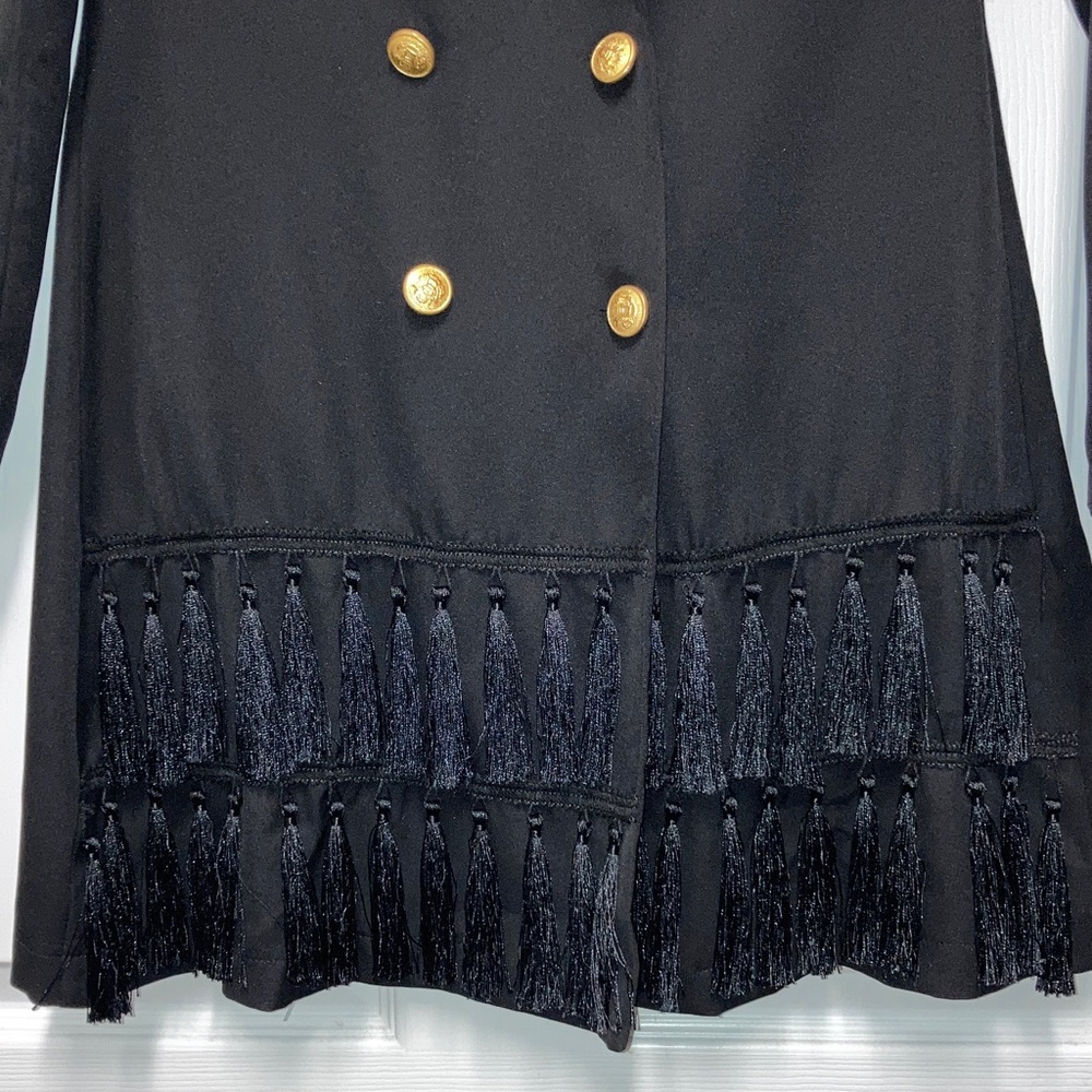 Black Double-Breasted Blazer Dress with Gold Buttons - Picture 2 of 4